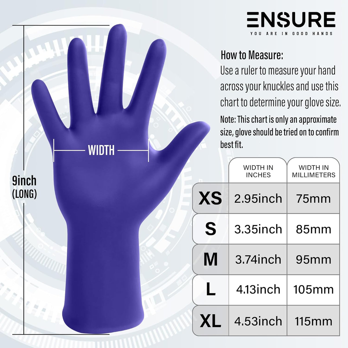 EnSure Nitrile Exam Gloves, Powder-Free, Latex-Free, Chemo Rated, Non-Sterile, Light Duty, Textured Tips, Medical, Surgical, Food Safe, Cleaning, Dental, Lab Use - 3 Mil (Large, 2000 Count)