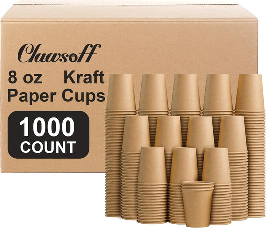 1000 Pack 8 oz Paper Cups, Brown Kraft Disposable Paper Coffee Cups, Unbleached Paper Cups for Hot/Cold Beverage Party, Picnic, Travel, and Events.