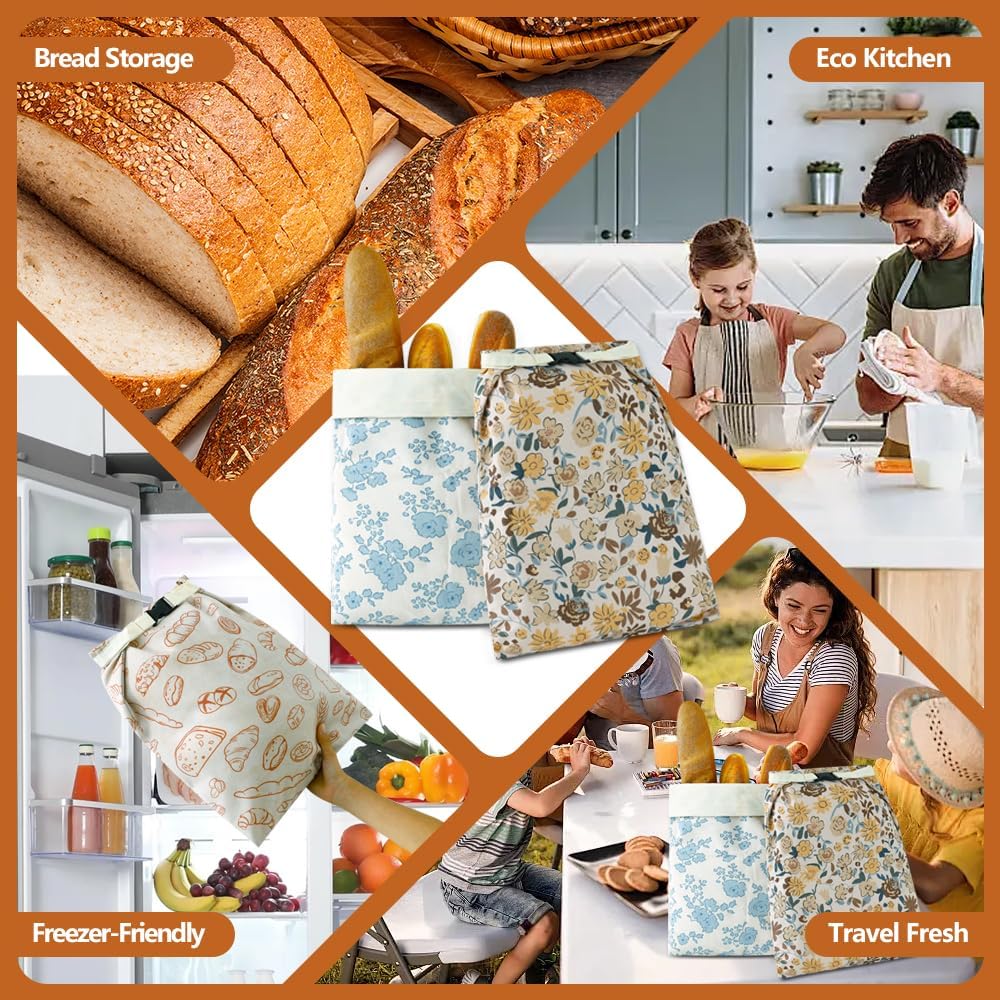 Bread Bags for Homemade bread,2 Pack Sourdough Bread Bags,Beeswax Bread Bags for Bourdough,Reusable Bread Storage