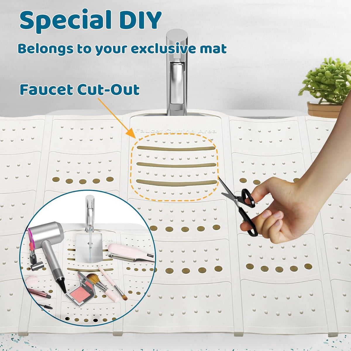 Bathroom Sink Cover for Counter Space, Sink Mat Foldable Sink Cover, Silicone Makeup Organizer Mat Space Saver, Small Bathroom & Rv Camper Travel Must Haves Accessories - Large, Pearl