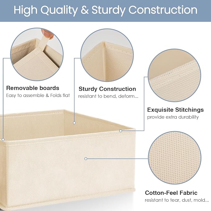 Criusia Drawer Organizer Clothes,16 Pack Underwear Drawer Organizers, Foldable Closet Organizers and Storage Dresser Drawer Dividers Clothing Organizer for Clothes, Socks, Scarves, Bra, Ties (Beige)