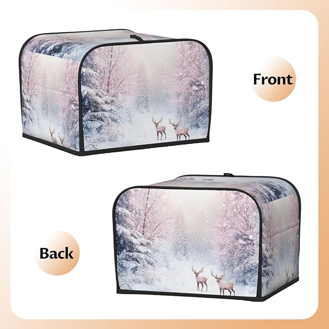 Toaster Cover 4 Slice Winter Deer Forest Christmas Kitchen Small Appliance Covers with Pockets Dust and Fingerprint Protection