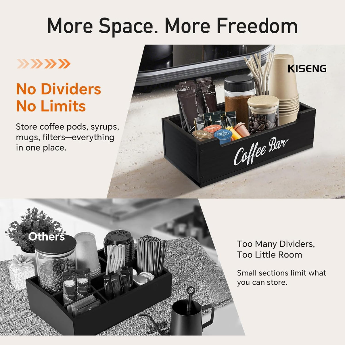Coffee Pod Bar Station Wooden 13" X 7" X 4" Organizer Box for Countertop, Counter Top Tea Espresso Cup Wood Storage Box, Black