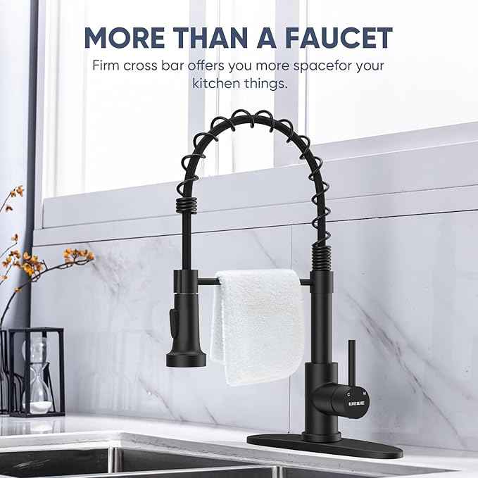 Kitchen Faucets with Pull Down Sprayer Commercial Industrial Stainless Steel Single Handle Single Hole Spring Farmhouse RV Sink Faucet, Matte Black Kitchen Faucet for Laundry Utility Room Sink