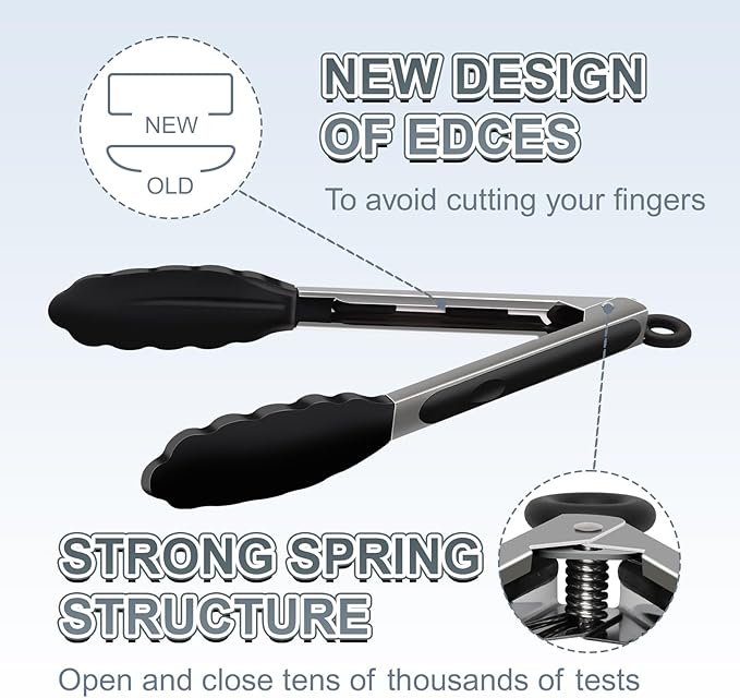 Premium Stainless Steel Heat Resistant Kitchen Tongs for cooking,set of 9" and 9" (Black),Non Scratch Silicone cooking Tong Tip for Cooking Pans,Strong Grip BBQ tongs for Grabbing Hot Food