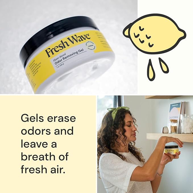 Fresh Wave Lemon Odor Removing Gel, 7 oz., Pack of 3 - Safer Odor Absorbers for Home, Natural Plant-Based Odor Eliminator, Every 7 oz. lasts 15-30 Days, For Cooking, Trash & Pets