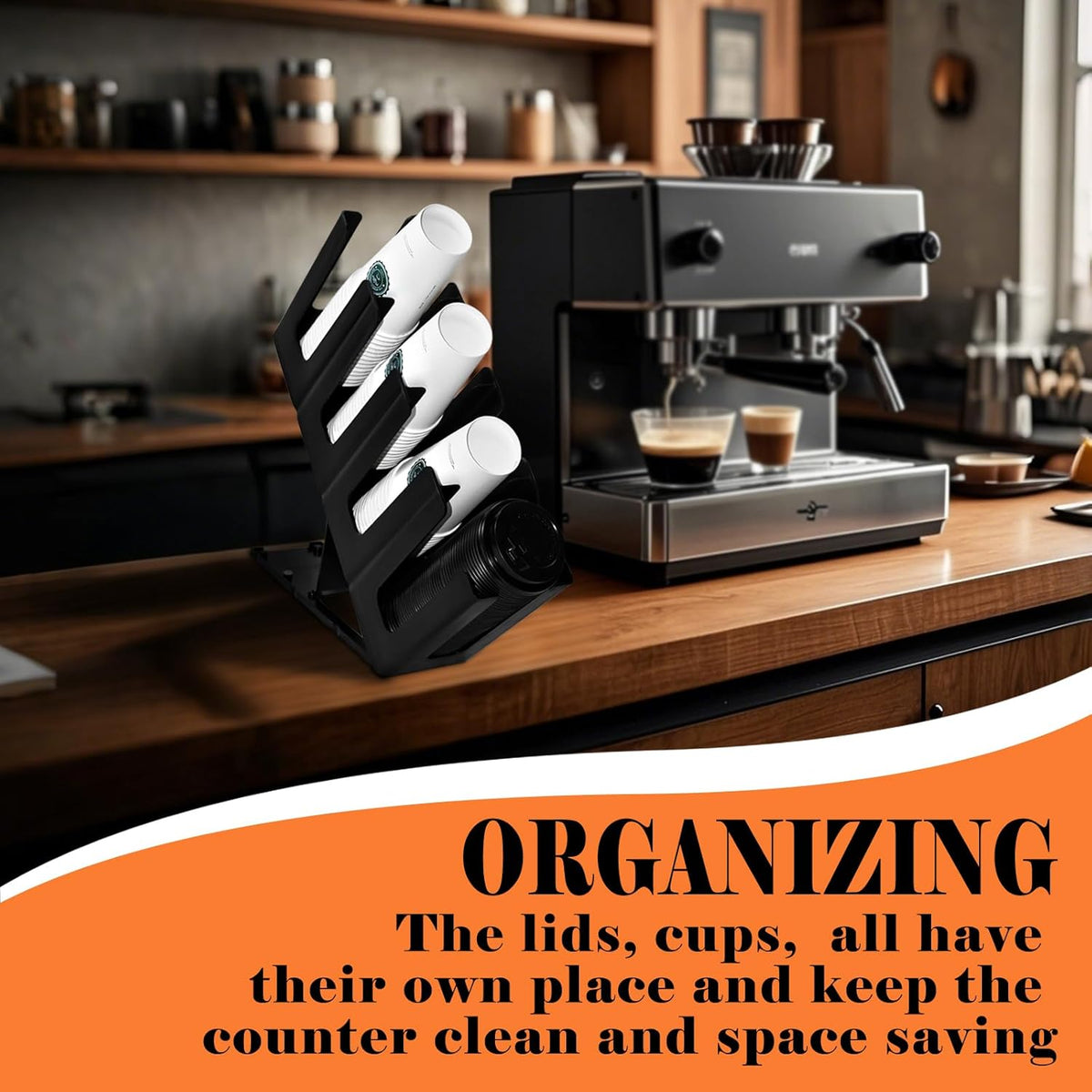 2Pack Paper Cup and Lid Holder,Disposable Coffee Cup Organizer,4 Compartment Disposable Cup Dispenser Organized Storage with Holder for Countertop Coffee Station Bar Kitchen Restaurant Office