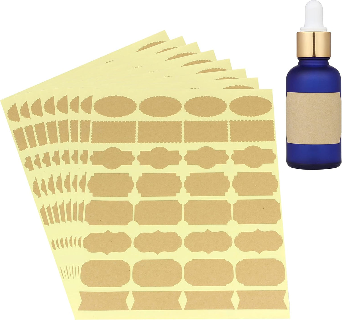 Wisdompro Assorted Shape Label Stickers, Self Adhesive Gift Tag Stickers Blank Writable Labels for Essential Oil Bottles, Jars, Food Containers (256 Pcs, Small)
