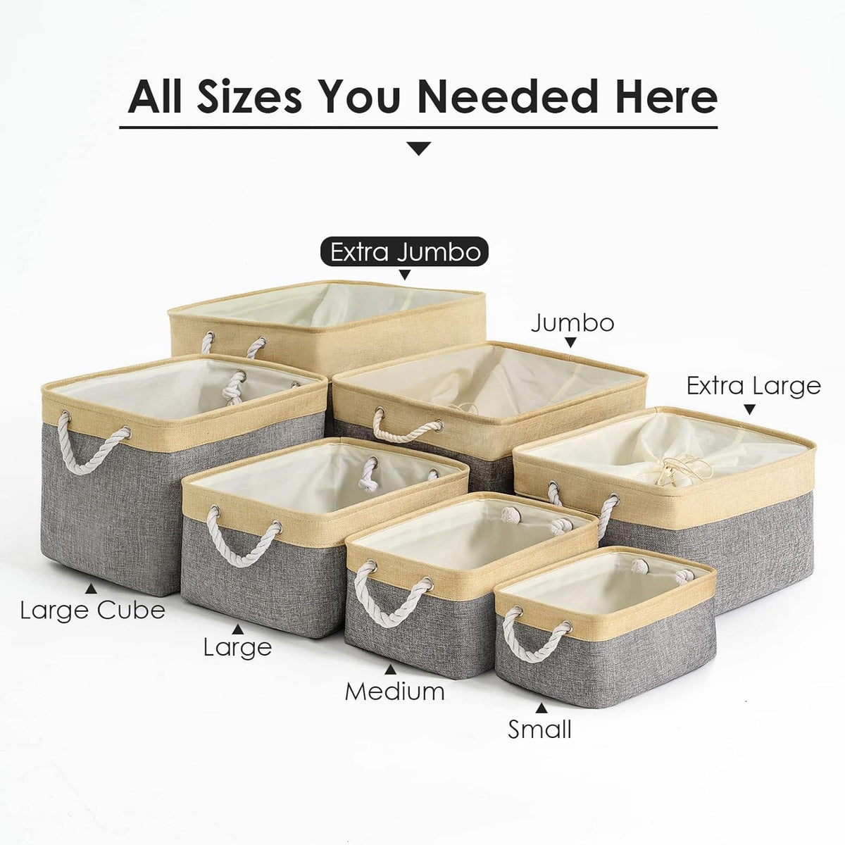 TheWarmHome Storage Bins Baskets for Organizing - Extra Jumbo 3 Pack 20.5Lx15.7Wx13.8H Sturdy Fabric Storage Basket for Shelves, Decorative Foldable Closet Nursery Toy (Gold&Grey)