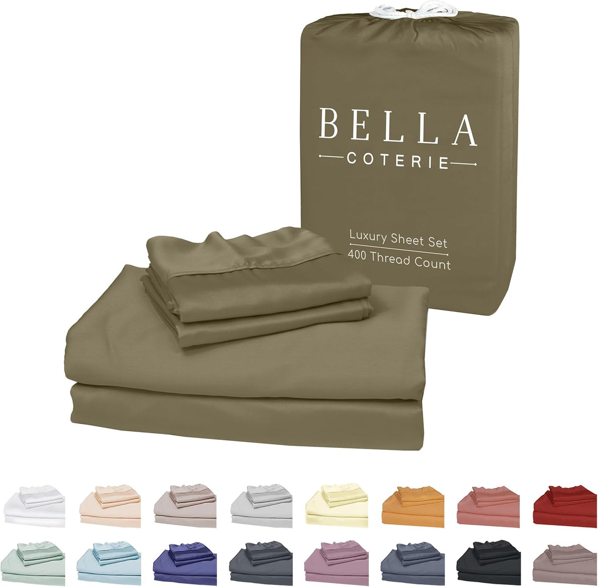 Bella Coterie Luxury Bamboo Viscose Queen Size Sheet Set | 100% Organically Grown | Ultra Soft | Cooling for Hot Sleepers | 18" Deep Pocket [Olive]