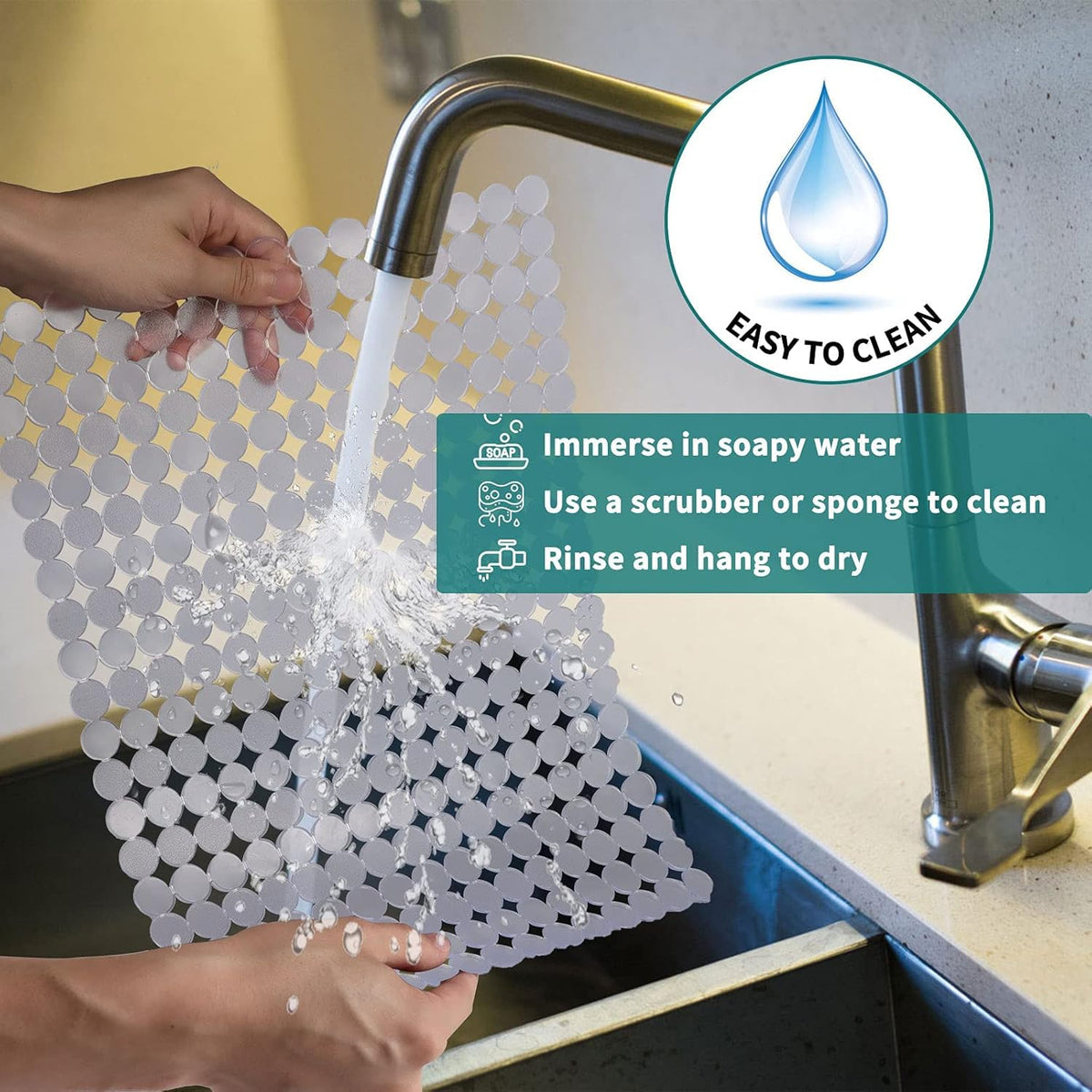 Qulable 2Pack Kitchen Sink Mat for Stainless Steel/Ceramic Sinks, PVC Eco-friendly Protectors for Bottom of Kitchen Sink, Adjustable, Fast Draining, Dots Design, 11.8x15.7 (Clear)