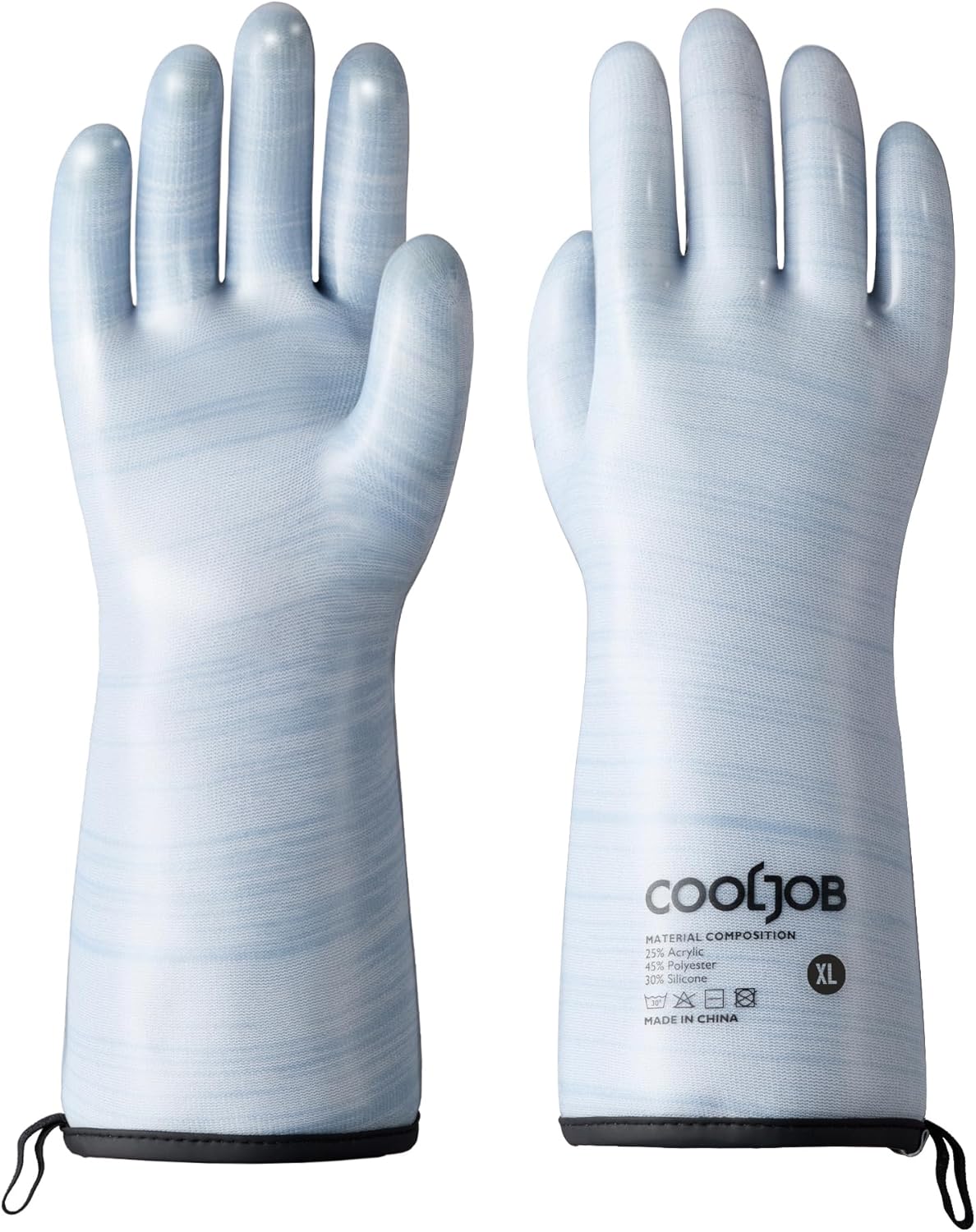COOLJOB Heat Resistant Oven Gloves, Waterproof Liquid Silicone BBQ Grilling Gloves for Barbecue, Kitchen Cleaning, Baking, Blue, XL