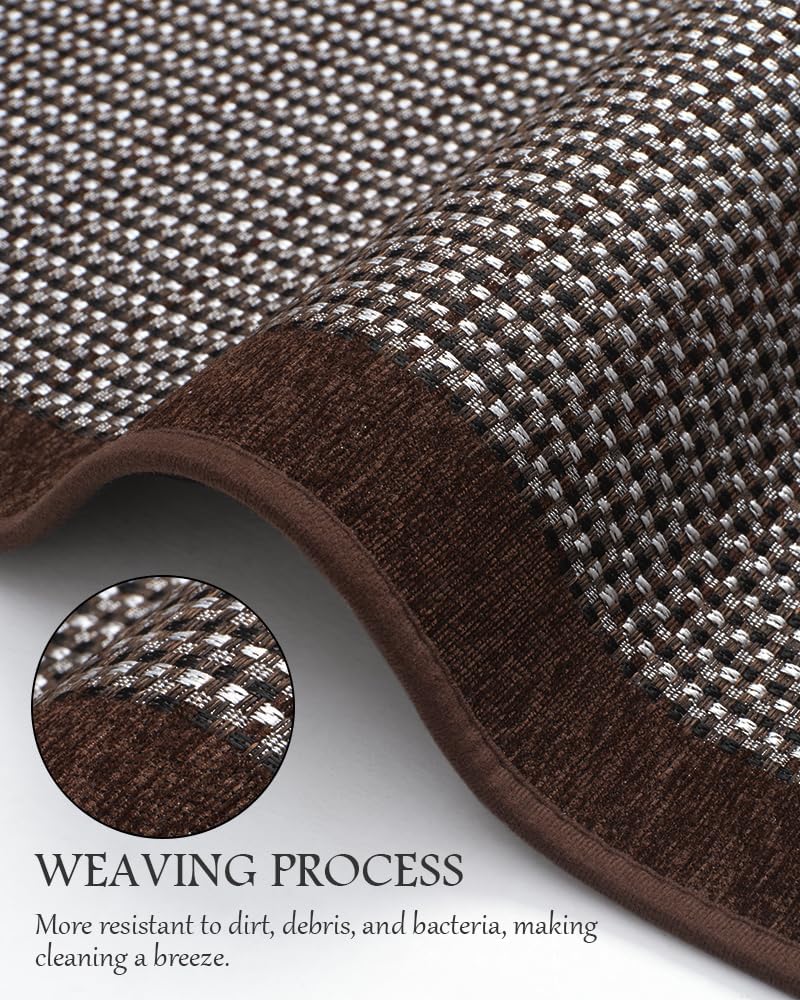 PADOOR Kitchen Mats for Floor, Kitchen Rugs Non Slip Washable, Half Circle Kitchen Floor Mat Sink Rug Rubber Backed Super Absorbent, 20”x32” Dark Brown