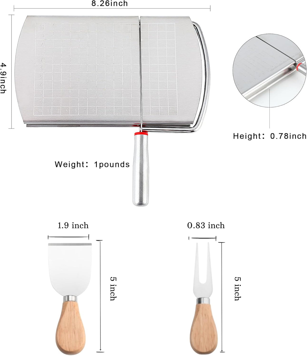 Cheese Slicer with 2 PCS Cheese Knife, Multipurpose Cheese Cutter Stainless Steel Cheese Slicers for Block Cheese with 2 PCS Cheese Knives Set