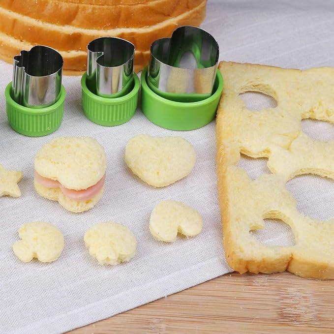 Vegetable Cutters Shapes Set, 20pcs Stainless Steel Mini Cookie Cutters, Vegetable Cutter and Fruit Stamps Mold + 20pcs Cute Cartoon Animals Food Picks and Forks -for Kids Baking and Food Supplement