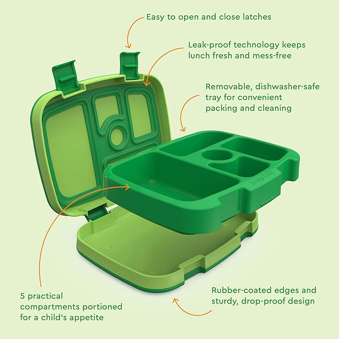 Bentgo Kids Prints Leak-Proof, 5-Compartment Bento-Style Kids Lunch Box - Ideal Portion Sizes for Ages 3-7, Durable, Drop-Proof, Dishwasher Safe, & PFAS & BPA-Free Materials (Safari)