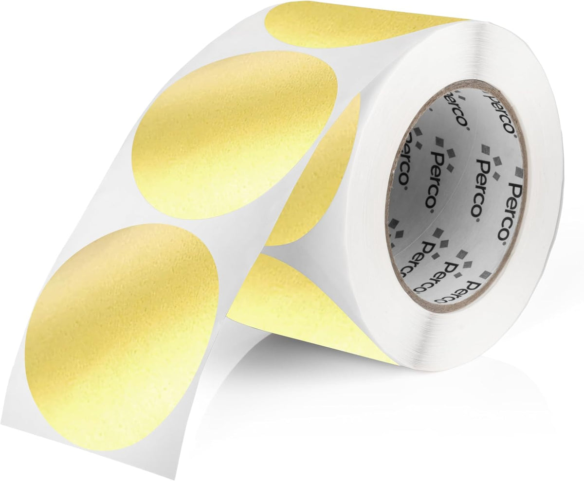 Perco Gold 3-Inch Round Circle Dot Sticker Labels with Permanent Adhesive for Wedding Invitations - 500 Labels per Roll - Vibrant Colors, Strong Adhesion - Made in USA