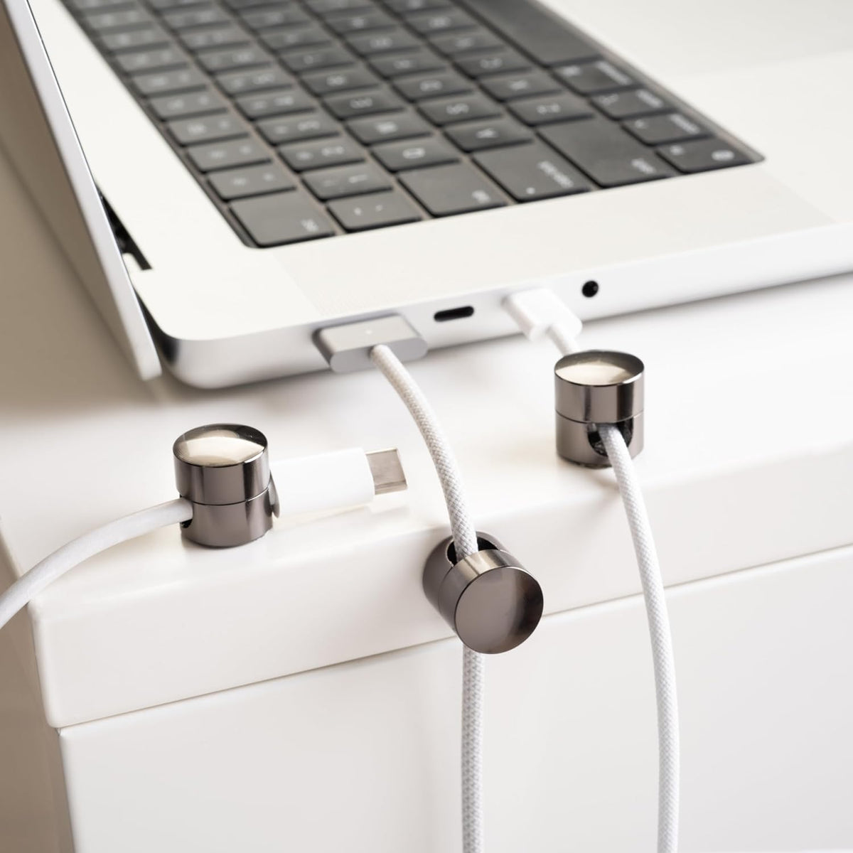 Cable Anchors for Desk Organization Gun Metal | Premium Aluminum Cord Organizers | Charger + Cable Management Clips for Home & Office | Stylish, Sturdy, & Functional | (3 Pack)