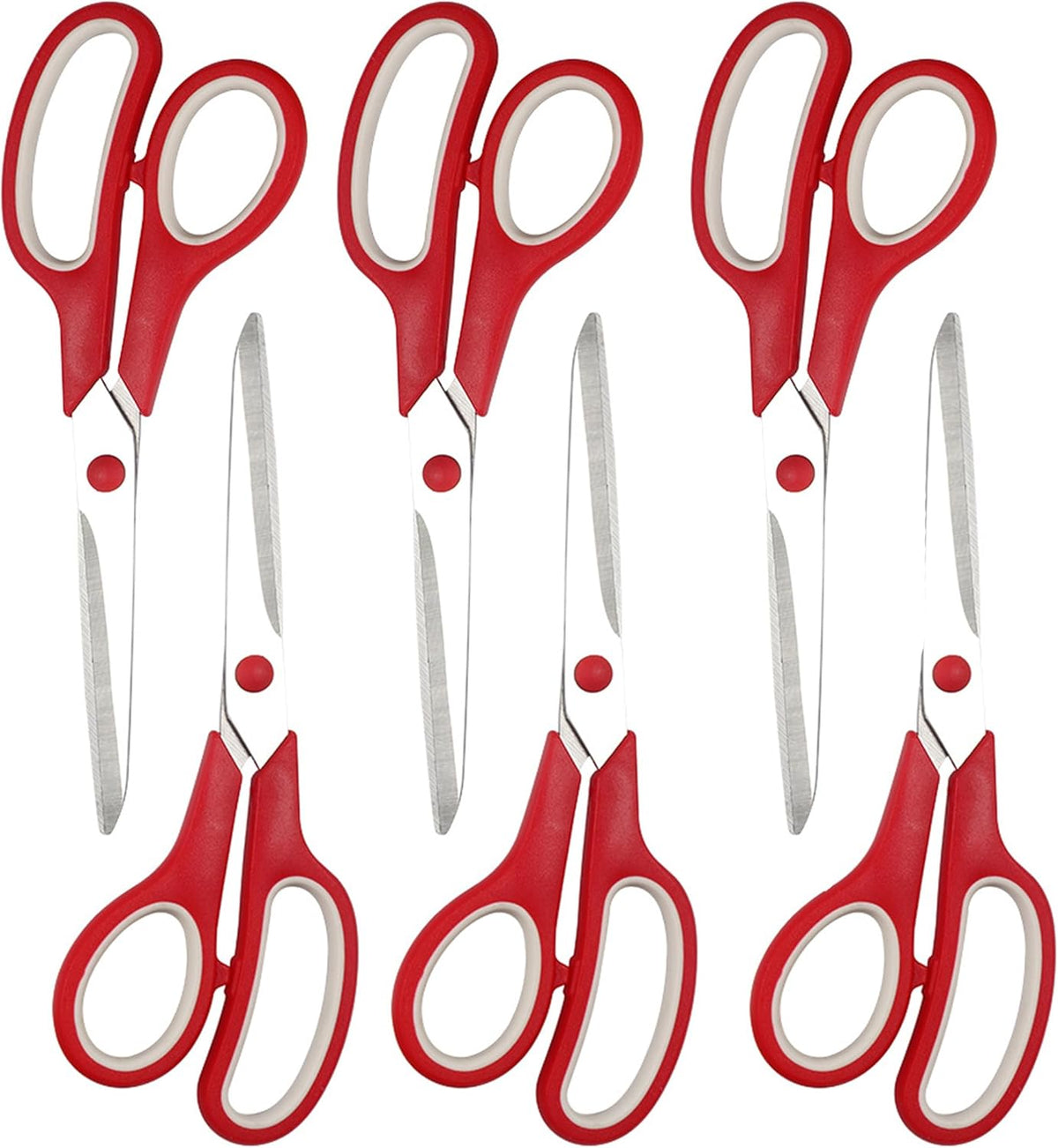 Red Scissors Bulk, Rkqoa 8" All Purpose Scissors Pack of 6- High Performance and Designed for Comfort and Cutting - Sharp to Cut but Soft to Hold. Perfect for Art, Crafts and the Office