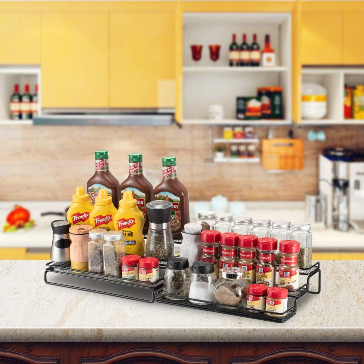 GONGSHI Spice Rack Organizer for Cabinet, Pantry and Countertop, 3 Tier Expandable Seasoning Shelf, Chrome