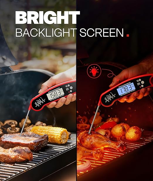 Meat Thermometer Digital - Instant Read Food Thermometer for Cooking Grilling, Candy, Air Fryer, Griddle Probe Kitchen Gadgets Essentials BBQ Accessories, Gifts for Him, Red