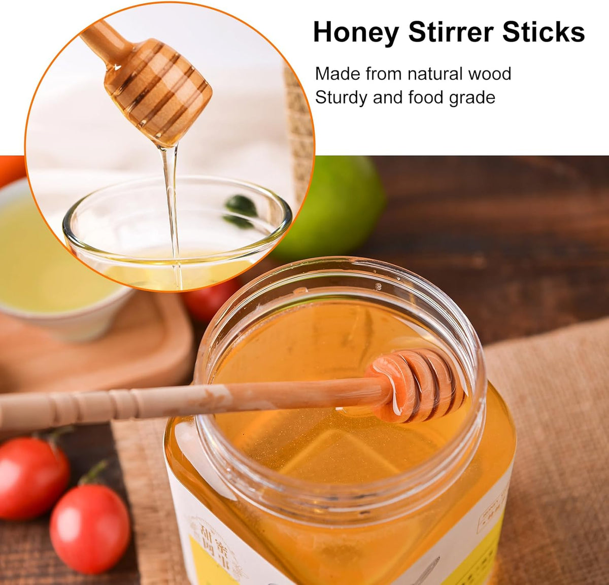 22 PCS Wooden Honey Sticks Dipper 6 Inch, Individually Wrapped Mini Honeycomb Honey Stirrer Stick For Honey Jar Dispense Drizzle Honey and Wedding Party Favors Gift
