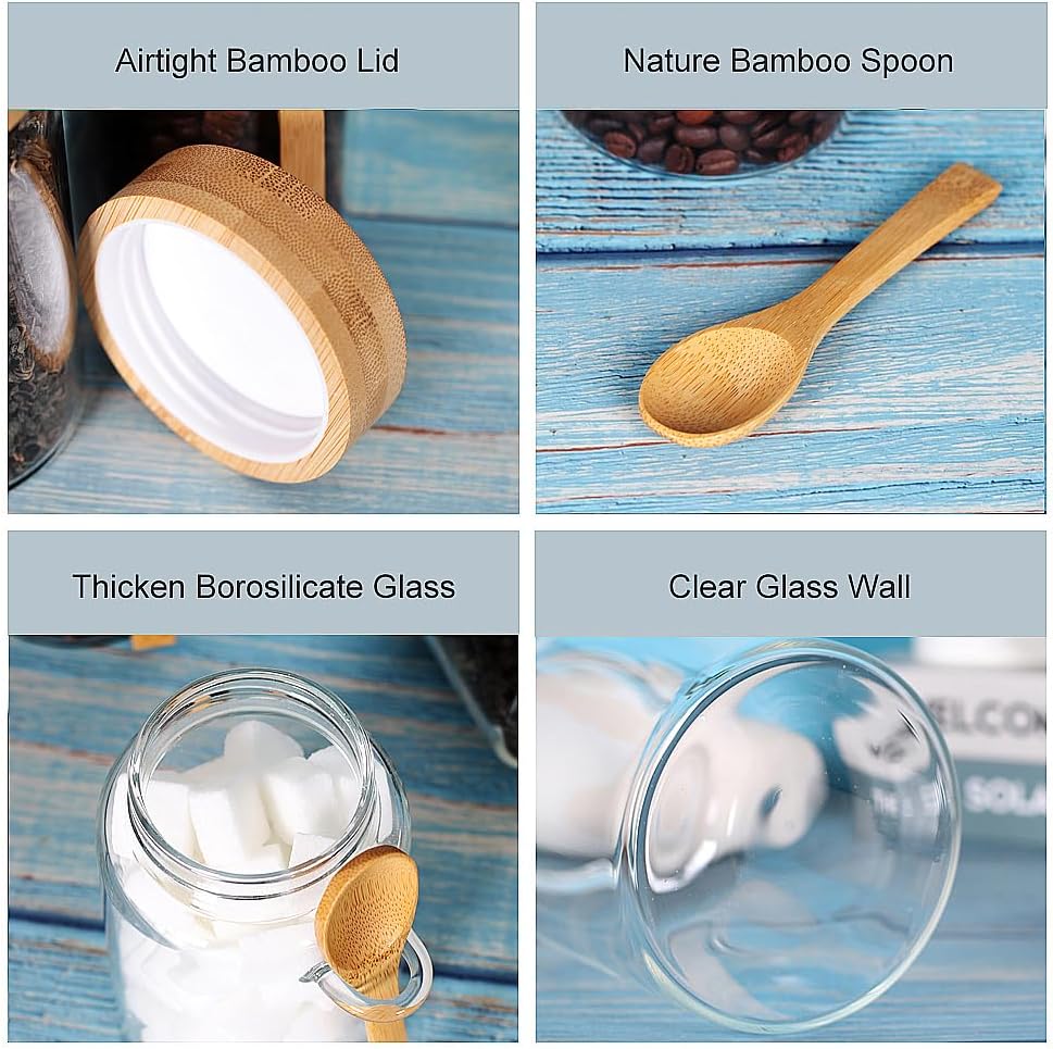 Glass Jar with Screw Lid and Spoon, 3 Pack 16 OZ Tea Containers for Loose Leaf Tea, Salt and Sugar Containers for Countertop, Yogurt Jars for Overnight Oatmeal