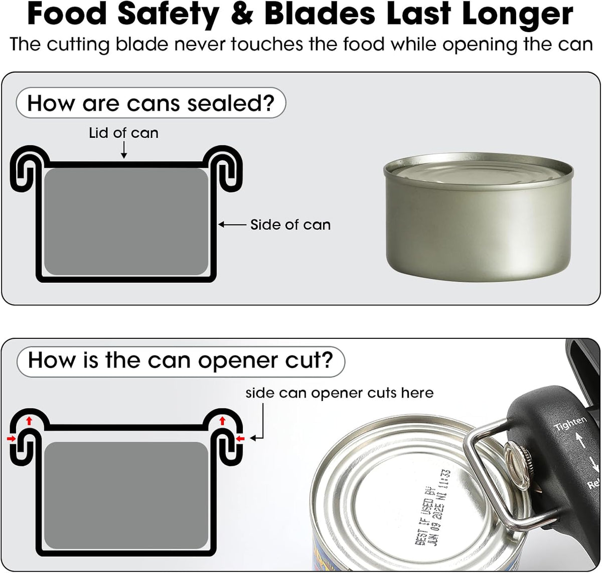 Beneno Can Opener, Manual Side Safe Cut Can Opener Smooth Edge with Durable Sharp Blade, Effort-Saving Knob & Comfortable Non-slip Handle, Aqua