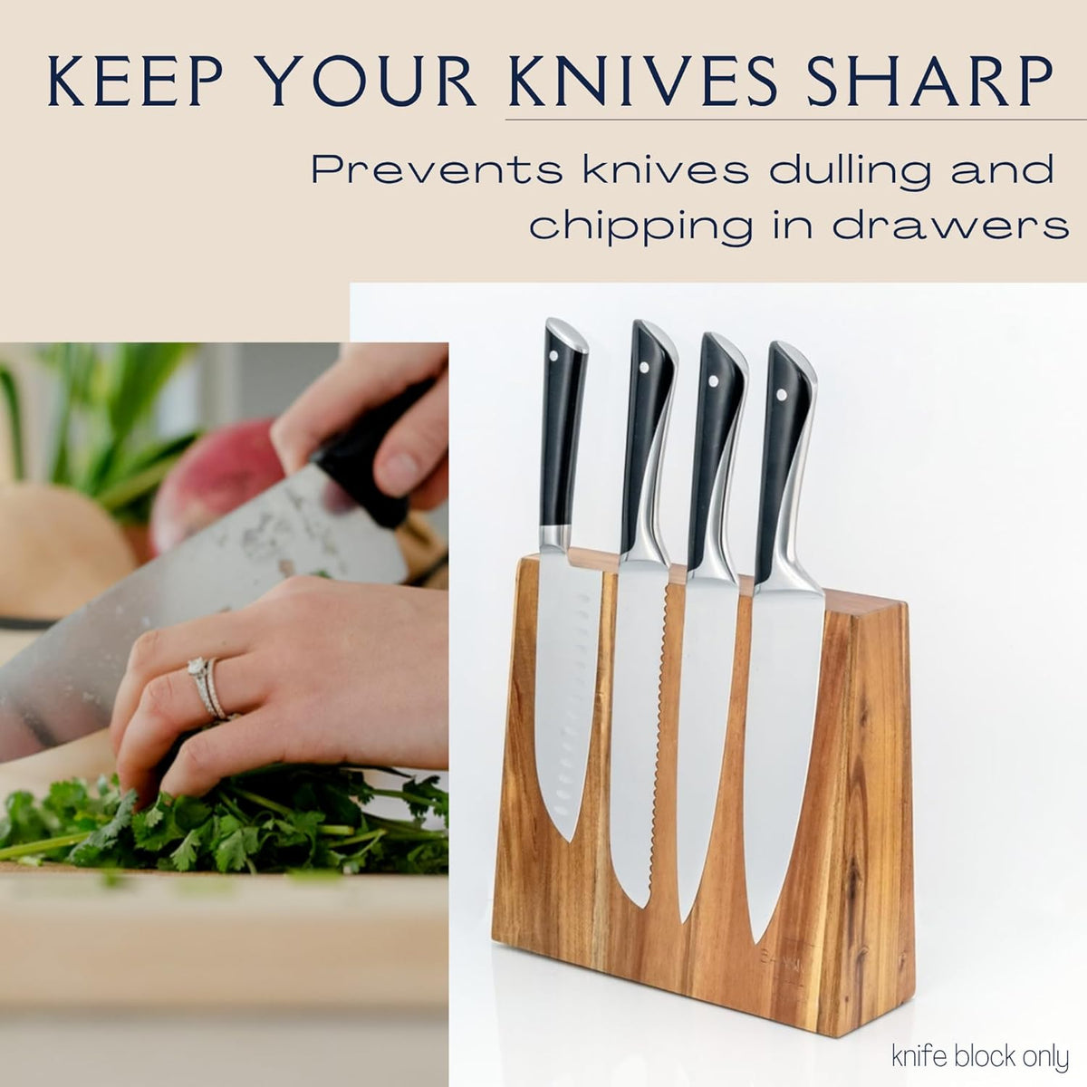 Magnetic Knife Holder, Acacia Wood Double-Sided Magnetic Knife Block - Knife Stand - Strong Magnets - Universal Size - Minimalist Modern Style by BAASK