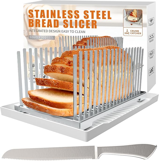 Adjustable Bread Slicer Guide for Homemade Bread with Stainless Steel Material & Blade - Precision Cutting for Home Kitchen, Baking - Ideal for Bread Lovers and Home Cooks