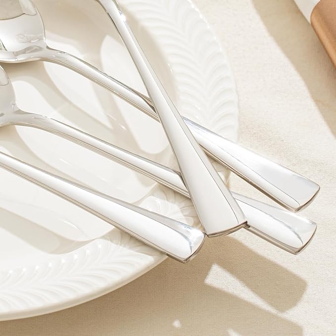 KINGSTONE 24 Piece Dinner Spoon Set, 18/10 Stainless Steel Spoons, Silver Food Grade Table spoons of 24, Metal Spoons for Home, Kitchen, Weddings, Parties or Restaurant, Dishwasher Safe-8.15inches