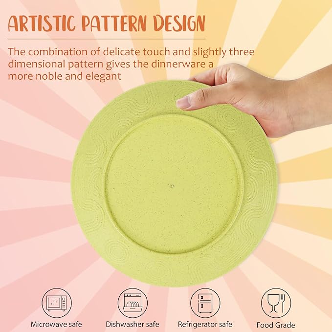 Wheat Straw Dinnerware Set 40-Piece Service for 8 Unbreakable Dishes Set Plates and Bowls Sets Drinking Glasses Microwave Safe Dish Set Lightweight Dinnerware Set for Home & Kitchen - Yellow