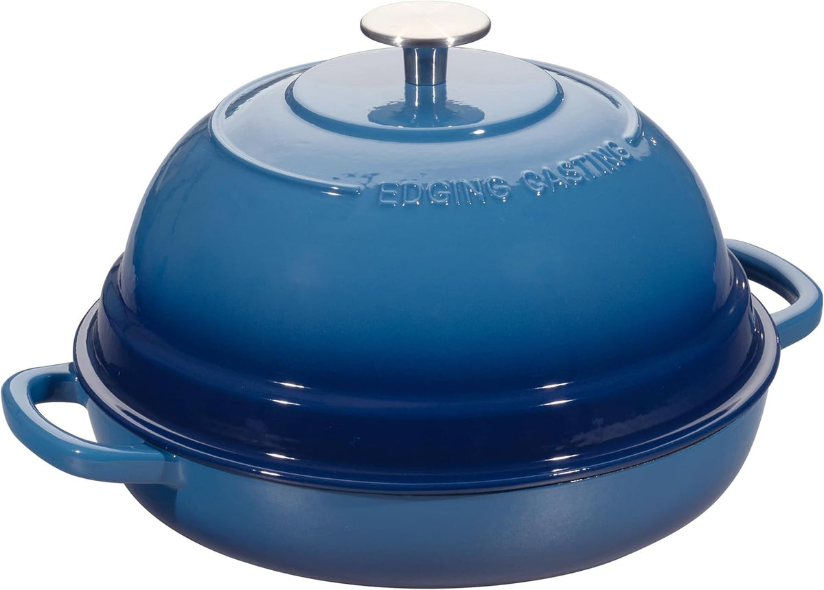 Enameled Cast Iron Dutch Oven Pot with Lid, Round Bread Oven for Homemade Sourdough Bread Baking, 6 Quart, Lake Blue