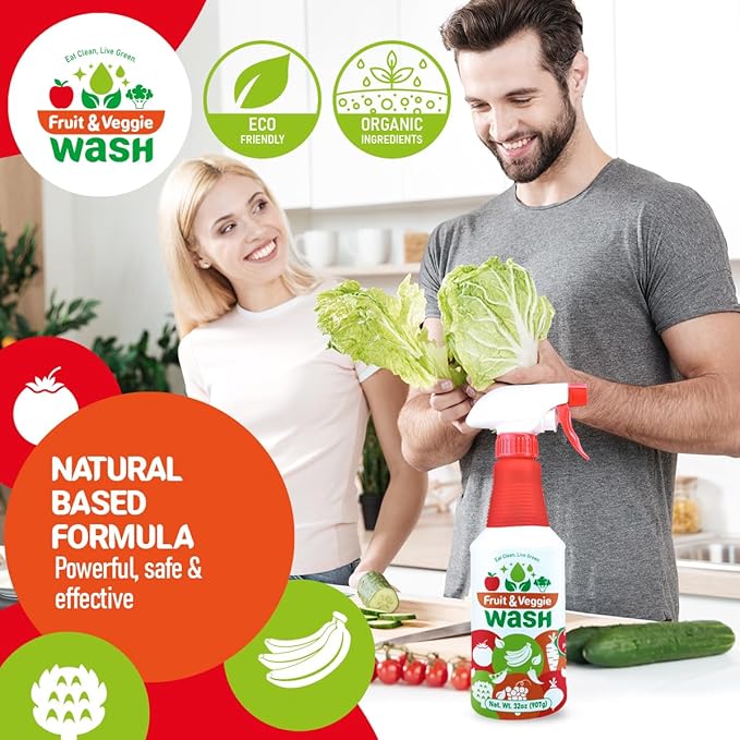 Dr. Robaina Fruit & Veggie Wash – Produce Cleaner Spray 32 fl oz | Removes Waxes & Harmful Residue | No Aftertaste | Baby-Safe Plant-Based Formula | Made in USA
