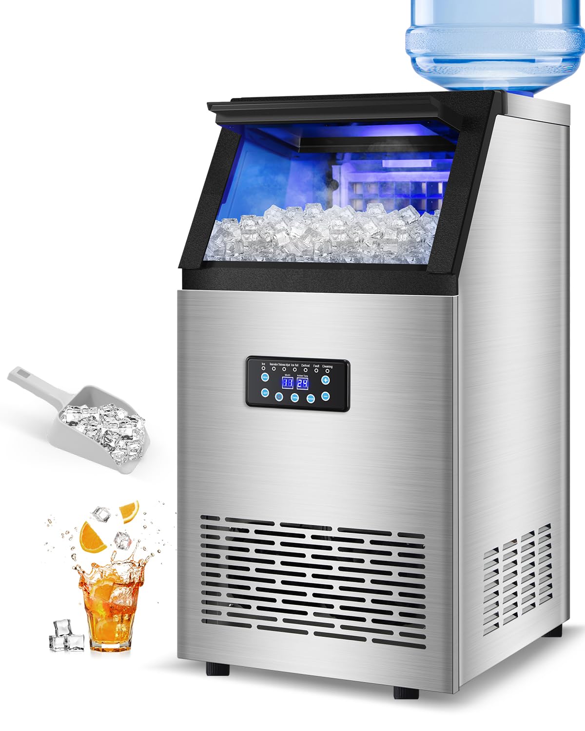 【120LBS/24H + 40 Cubes/12-18 Mins】 15" Commercial Ice Maker - 30LBS Storage, Self-Cleaning Under Counter & Freestanding Ice Machine for Home/Bar/Outdoor