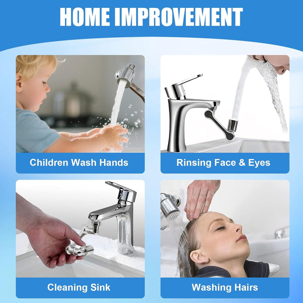 1080° Swivel Faucet Extender, 2 PCS Sink Aerator Attachment with Dual Spray Modes, Rotatable Robotic Arm for Kitchen and Bathroom, Splash Filter Extension for Hand, Face, and Hair Washing