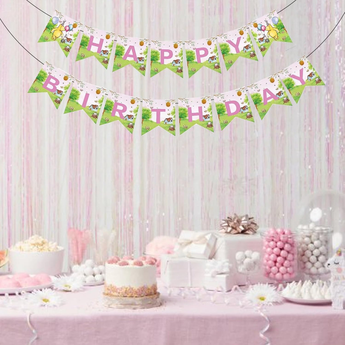 Winnie Birthday Party Banners Classic Pooh Happy Birthday Decoration Banners Signs for Kids Girls 1st Baby Shower Decorations Winnie Birthday Party Supplies