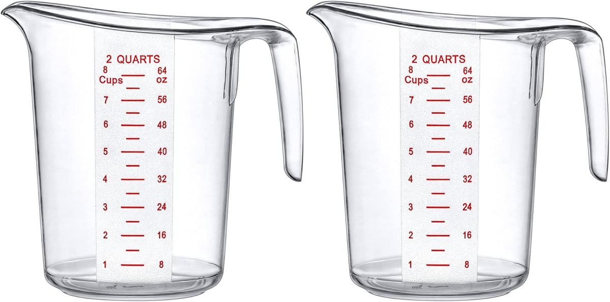 Amazing Abby - Melissa - 64-Ounce Plastic Measuring Pitcher (2-Pack), 8-Cup (2-Quart) Food-Grade Measuring Jug, Unbreakable, Stackable, Dishwasher-Safe, Great for Oil, Vinegar, Flour, and More