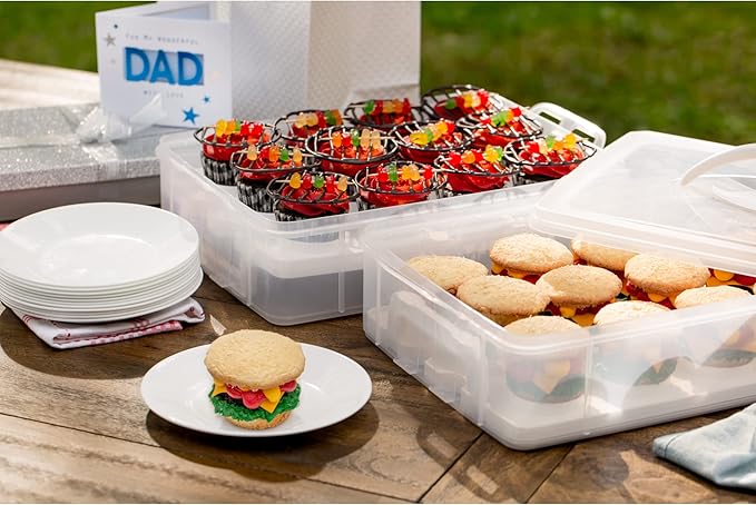 Snapware (2-Layer, 24 Cupcakes Plastic Detachable Cupcake Carrier Storage Container With Lid and Handle, Freezer Dishwasher Microwave Safe (Pack of 3)