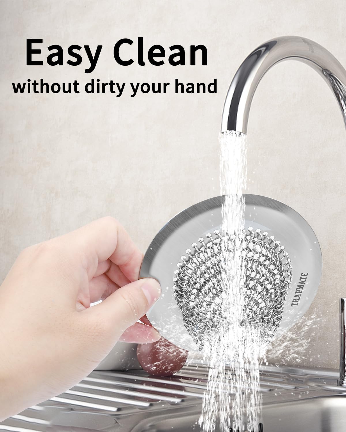 TRAPMATE Kitchen Sink Drain Strainer, Stainless Steel Sink Drain Strainer, 4.4 inch Sink Strainer Basket, Upgrade Anti-Clogging Garbage Disposal Strainer For US Standard Kitchen Drain, Dishwasher Safe