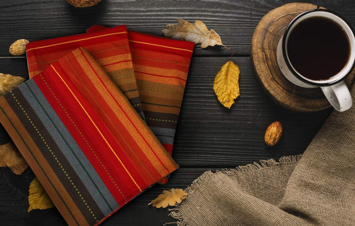 Urban Villa Kitchen Towels, Cuisine Stripes,Premium Quality,100% Cotton Dish Towels,Mitered Corners,Ultra Soft (Size: 20X30 Inch), Red Multi, Highly Absorbent Bar Towels & Tea Towels - (Set of 3)