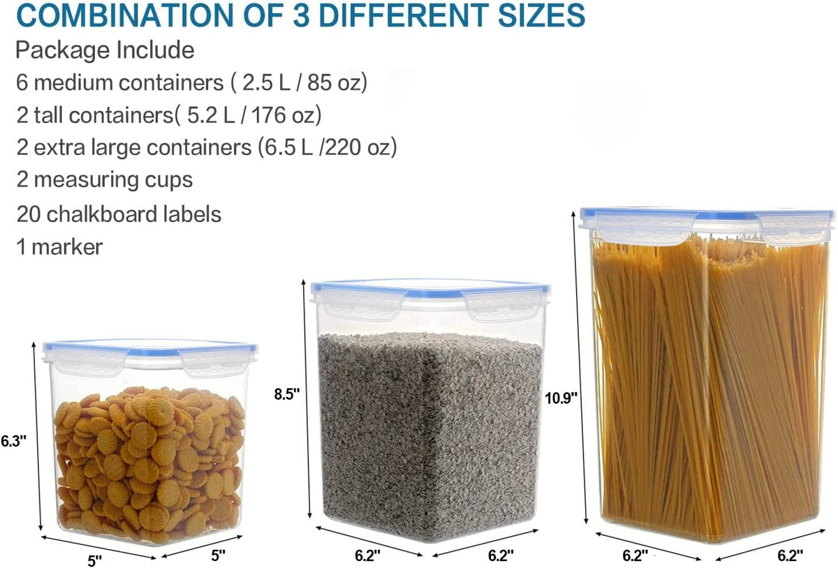 VERONES Large Tall Airtight Food Storage Containers, 10 PACK Plastic Airtight Kitchen & Pantry Organization, Ideal for Flour & Sugar Plastic Canisters with Labels