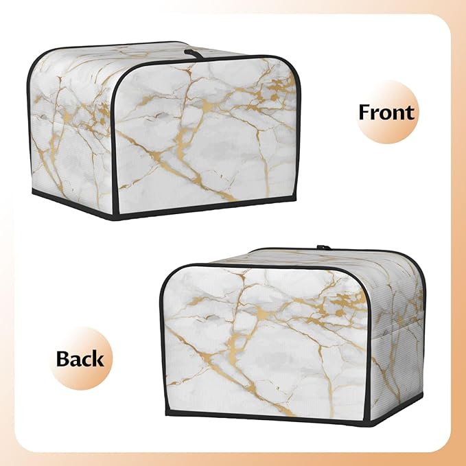 Toaster Cover 4 Slice White Gold Marble Abstract Kitchen Small Appliance Covers with Pockets Dust and Fingerprint Protection