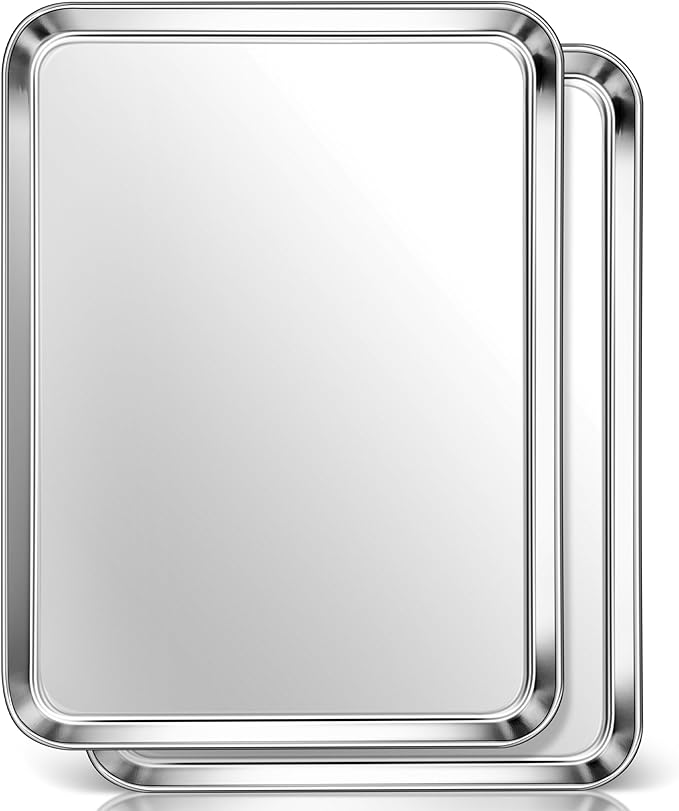 Homikit 2 Pack Baking Sheet, 18” x 13” Stainless Steel Large Cookie Pan Set for Oven, Heavy Duty Metal Half Sheet Baking Tray for Roasting Cooking, Nonstick & Rust Free, Dishwasher Safe