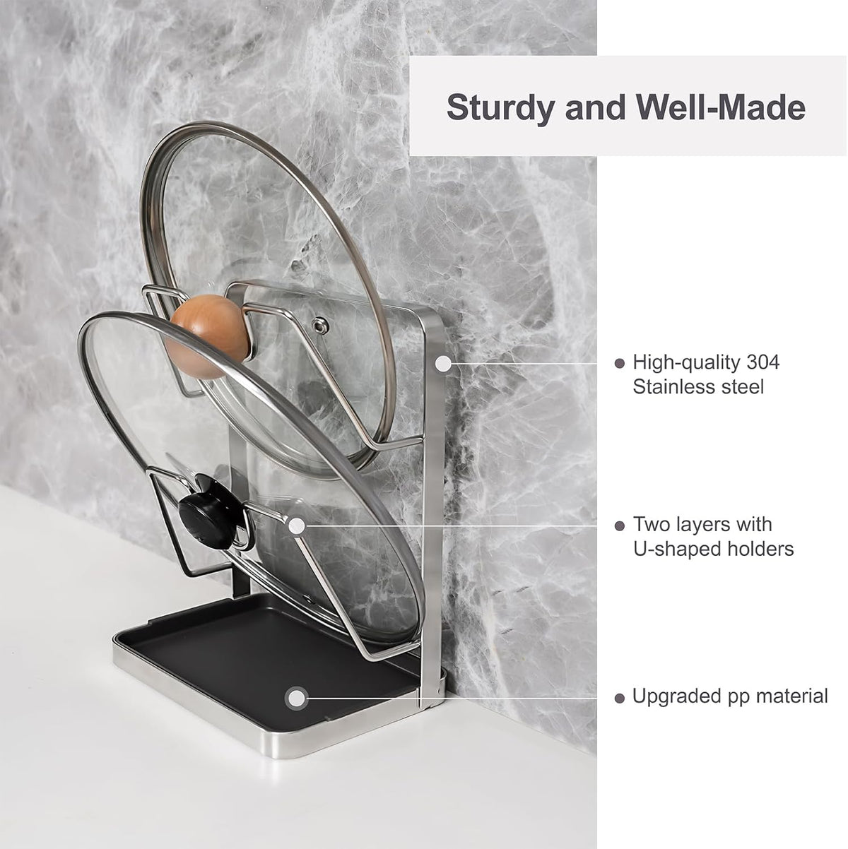 304 Stainless Steel Pot Lid Holder While Cooking, Kitchen Spoon Rest with Lid Holder for stove top, Multifunctional Kitchen Pot Lid Organizer for Countertop（Silver）