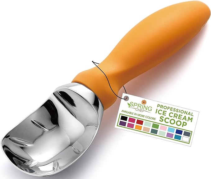 Spring Chef Ice Cream Scoop with Soft Grip Handle, Professional Heavy Duty Sturdy Scooper, Premium Kitchen Tool for Cookie Dough, Gelato, Sorbet, Mango