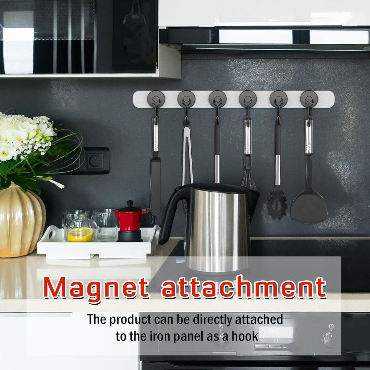 FINDMAG Black Magnetic Hooks, 60 LB+ Magnetic Hooks Heavy Duty 2025 Cruise Ship Essentials, Stong Neodymium Magnet Hooks for Refrigerator, Workplace, Curtain, Locker Accessories, Home - 6 Pack