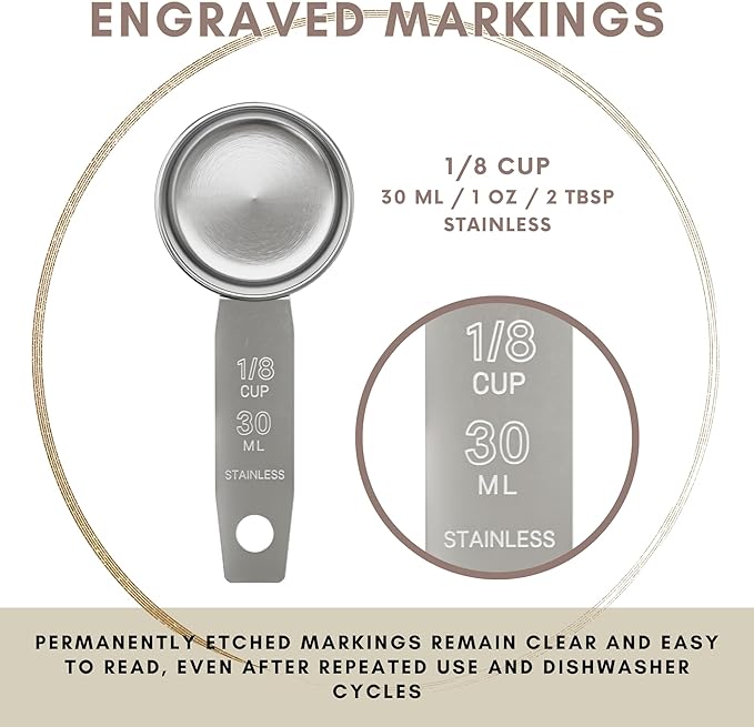 1/8 Cup Stainless Steel Measuring Cup | Sturdy Metal 30 ml | 30 cc | 1 oz | Single Cup for Wet and Dry Ingredients | Great for use as 1/8 Cup Coffee Scoop - 1 PK