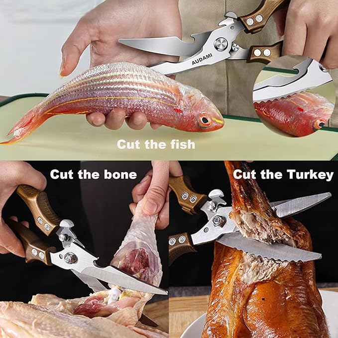 Poultry Shears 2-Pack, Heavy Duty Meat Scissors, Stainless Steel Spring Loaded, Turkey & Chicken Shears, Food Scissors