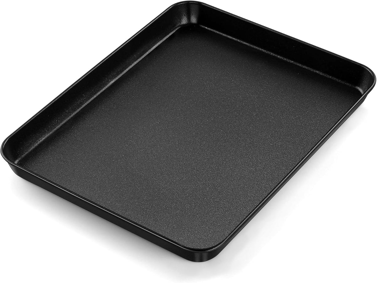 E-far 12.3x9.5x1 Inch Cookie Sheet for Baking, Nonstick Metal Oven Tray Pan for Cookies Jellyroll Cake, Nontoxic Rectangle Carbon Steel Baking Pan for Toaster Oven, Warp Resistant & Easy Clean